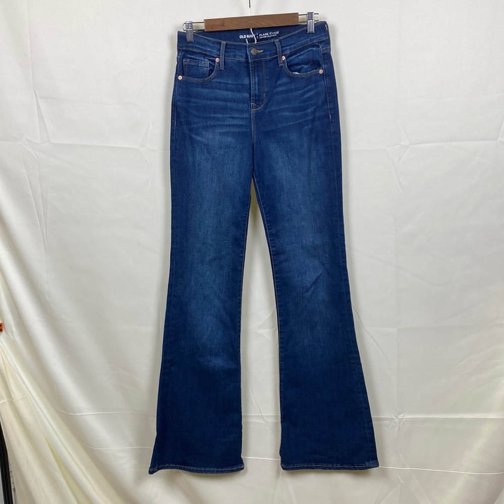Old Navy Flare Medium Wash Wide Leg High Rise Denim Blue Jeans Women's Size 6
